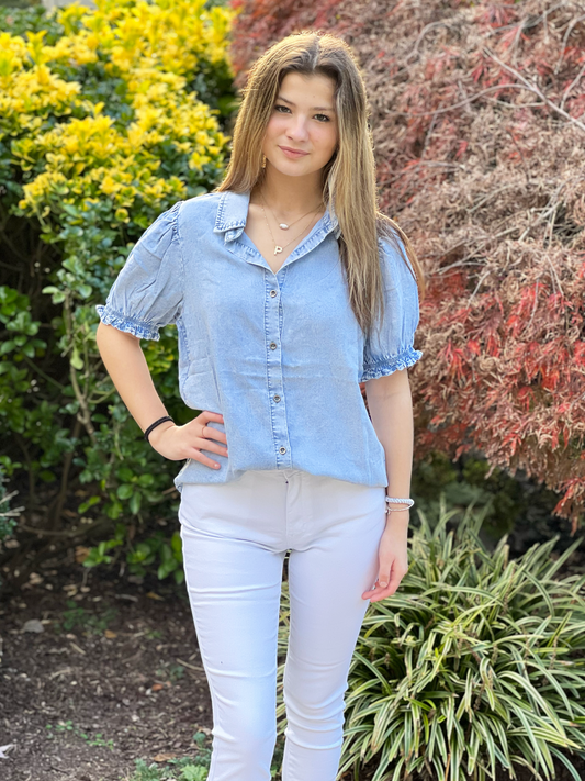 Puff Sleeve Denim Top