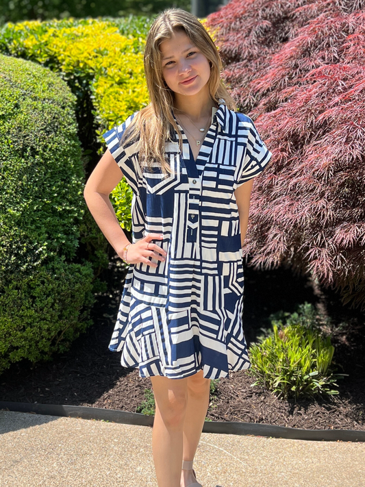 Navy & White Peplum Dress