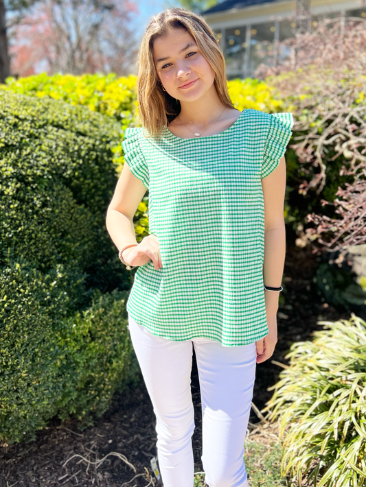 Ruffle Sleeve Top (Kelly Green)