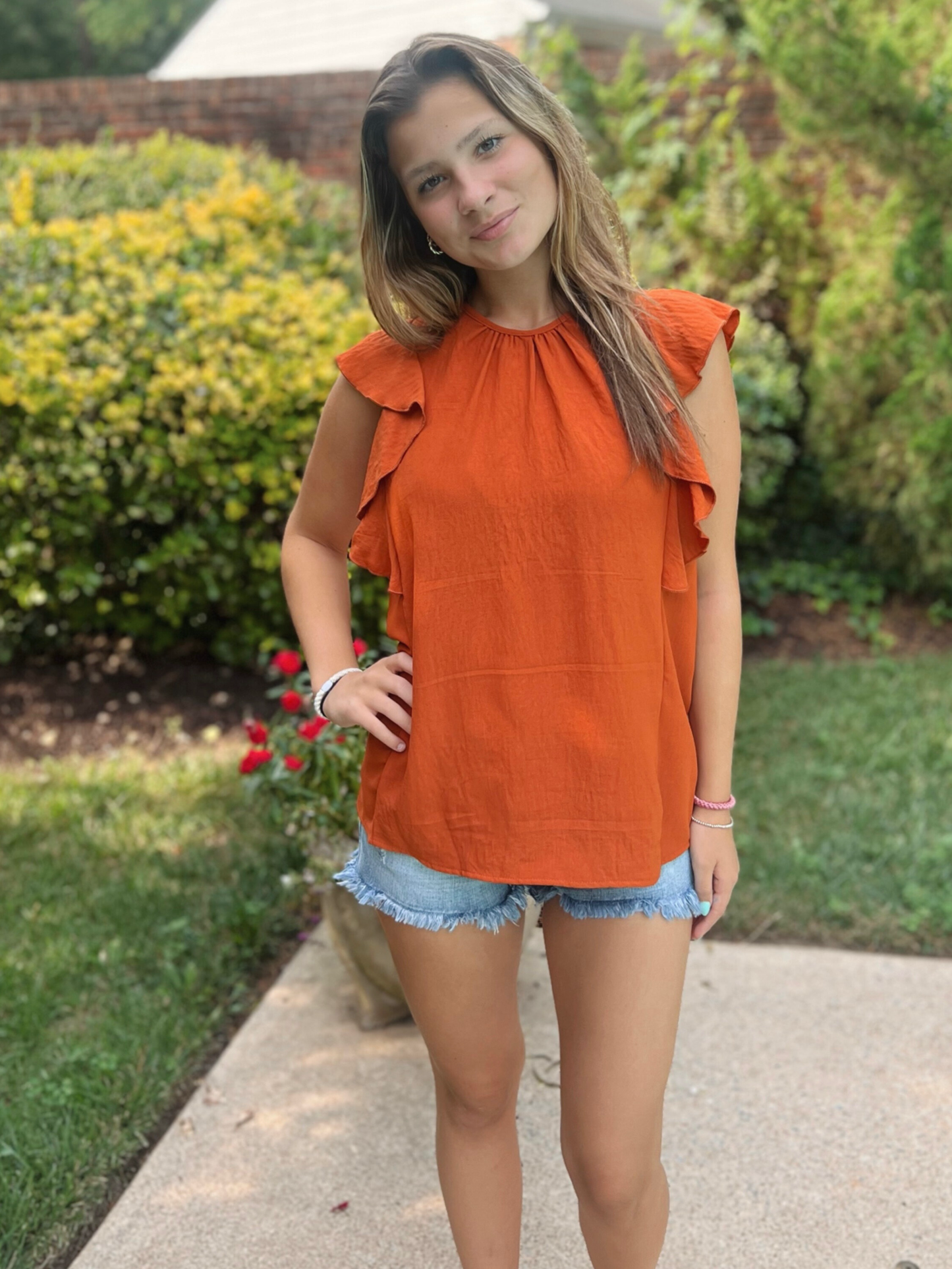 Solid Ruffle Detail Top (Rust)